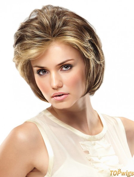 Monofilament Hand Tied Wigs Lace Front Blonde Color Short Length Wavy Style