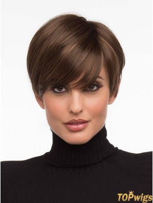 Lace Front Wigs Cropped Length Brown Color Straight Style Boycuts