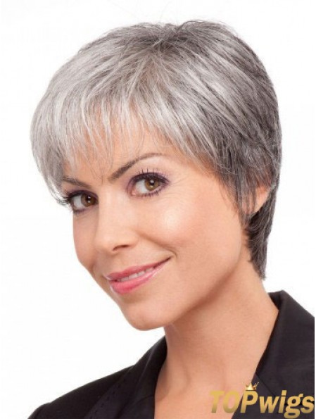 Wigs For Elderly Lady Grey Hair With Synthetic Grey Cut Short Length