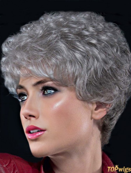 Grey Wigs For Older Women With Lace Front Curly Style Short Length