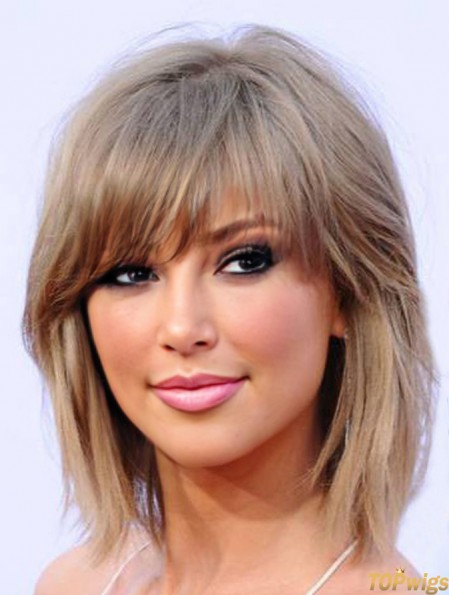 Synthetic Monofilament Blonde Shoulder With Bangs  Wig