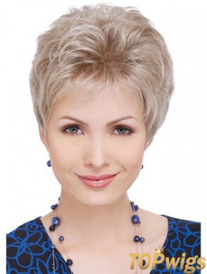 Wigs For Elderly Lady With Capless Wavy Style Short Length