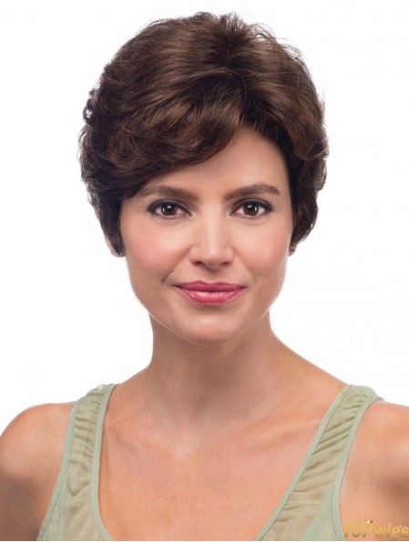 Glueless Lace Front Wigs UK Wavy Style Brown Color Layered Cut