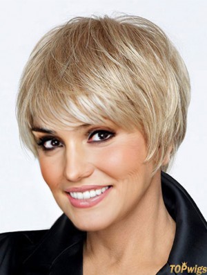 Exquisite Blonde Short Straight Boycuts Lace Front Wigs