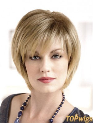 Chin Length Straight Monofilament Blonde Modern Bob Wigs