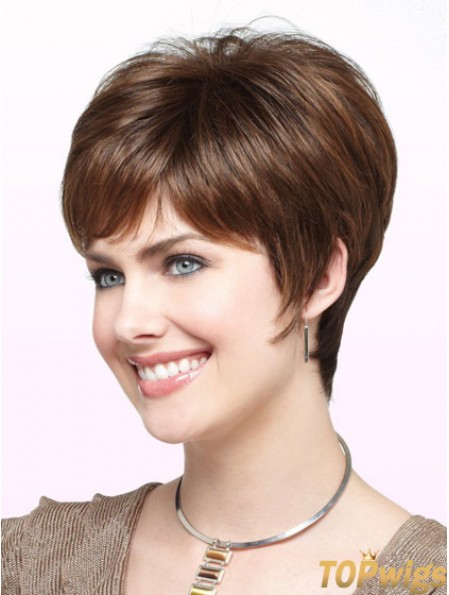 Fabulous Auburn Cropped Straight Boycuts Monofilament Wigs