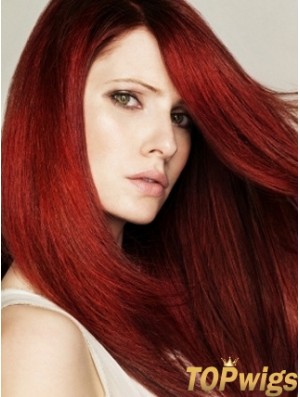 Hairstyles Red Straight With Bangs Monofilament Long Wigs