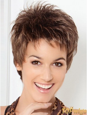 Cheap Brown Cropped Straight Boycuts Lace Front Wigs