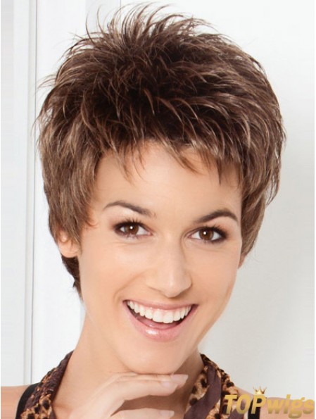 Cheap Brown Cropped Straight Boycuts Lace Front Wigs