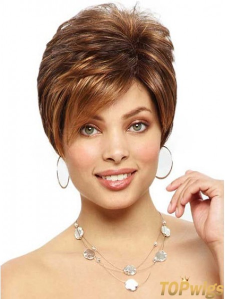 Designed Brown Cropped Straight Boycuts Lace Front Wigs