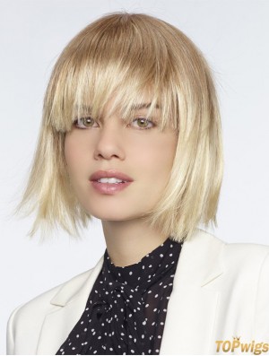 With Bangs Blonde Straight Chin Length 10 inch Exquisite Medium Wigs