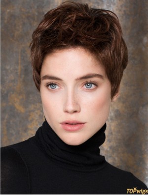 Wavy Boycuts Short Brown Durable Lace Front Wigs