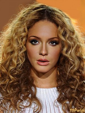 Blonde Long Curly Without Bangs 100% Hand-tied 20 inch  Wigs