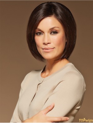 Bob Lace Front Wigs 100% Hand Tied Brown Color Chin Length