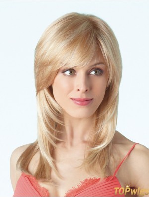 Durable Blonde Straight With Bangs Monofilament Long Wigs