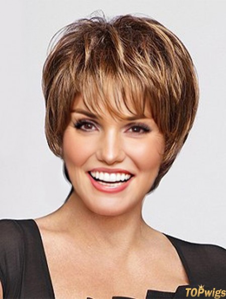 Online Auburn Cropped Straight Layered Monofilament Wigs