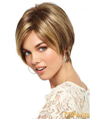 Short Straight Monofilament Blonde Sleek Bob Wigs