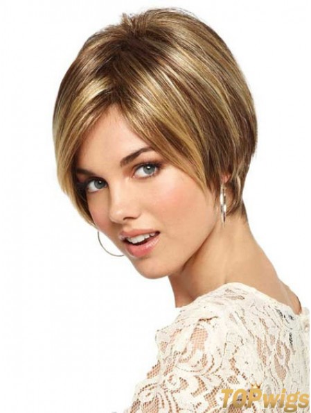 Short Straight Monofilament Blonde Sleek Bob Wigs