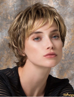 8 inch Perfect Wavy Layered Blonde Short Wigs