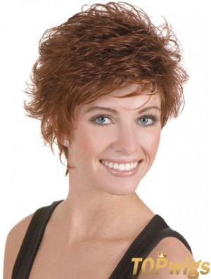 Discount Brown Cropped Wavy Boycuts Lace Front Wigs