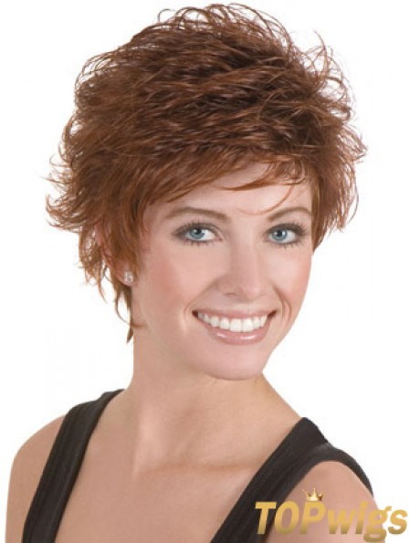 Discount Brown Cropped Wavy Boycuts Lace Front Wigs