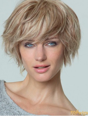 Short Straight Boycuts Blonde Popular 100% Hand-tied Wigs