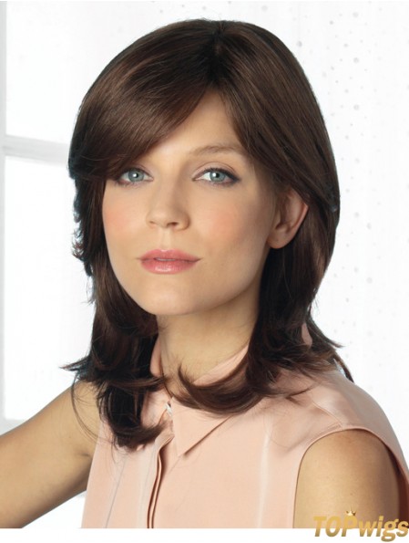 Comfortable Brown Wavy With Bangs Monofilament Long Wigs