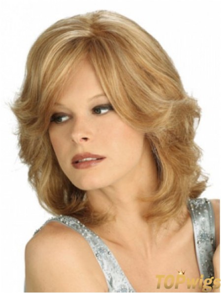 Blonde Shoulder Length Wavy Layered 100% Hand-tied Wig Store Online