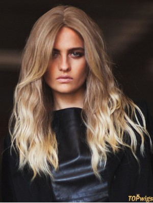 Long Wavy Without Bangs Fashion Blonde Lace Front Wigs