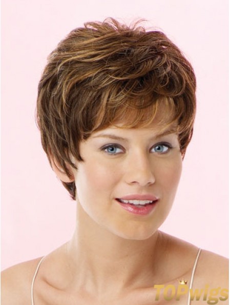 Amazing Brown Cropped Wavy Boycuts Lace Front Wigs