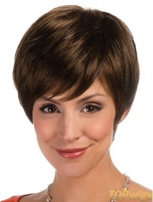 Comfortable Brown Cropped Straight Boycuts Lace Front Wigs