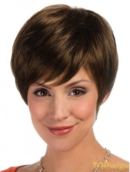 Comfortable Brown Cropped Straight Boycuts Lace Front Wigs