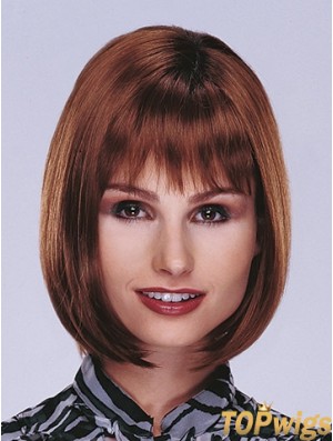 Chin Length Straight Monofilament Auburn Top Bob Wigs