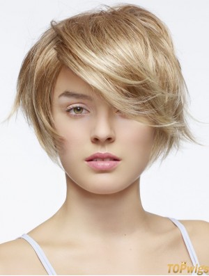 Short Straight Layered Blonde Fashion 100% Hand-tied Wigs