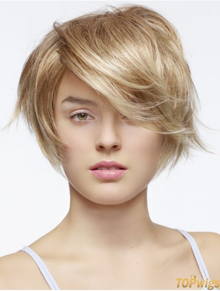 Short Straight Layered Blonde Fashion 100% Hand-tied Wigs