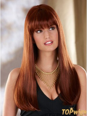 Straight With Bangs Long Auburn Convenient Lace Front Wigs