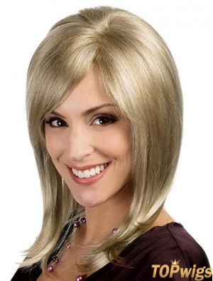 Layered Blonde Straight Shoulder Length 15 inch Soft Medium Wigs