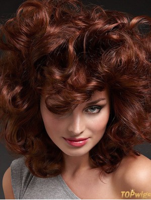 Long Curly Layered Auburn Good 100% Hand-tied Wigs