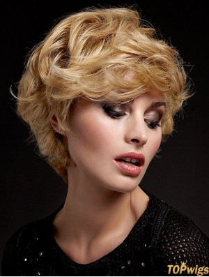 Wavy With Bangs Short Blonde Soft Lace Front Wigs