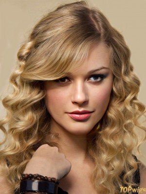 Lace Front With Bangs Curly Long Blonde Flexibility  Wigs