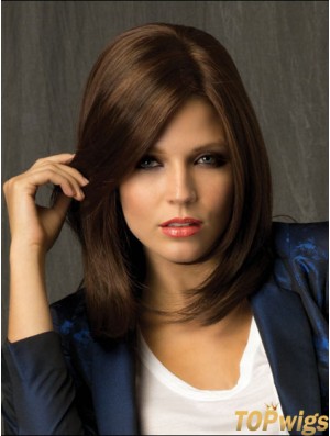 Straight With Bangs Shoulder Length Brown Amazing Lace Front Wigs