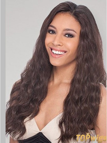 Brown Long Perfect Wavy Without Bangs Lace Wigs