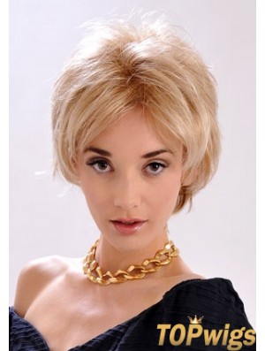 9 inch Top Straight Layered Blonde Short Wigs