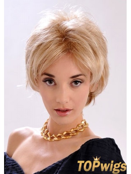 9 inch Top Straight Layered Blonde Short Wigs