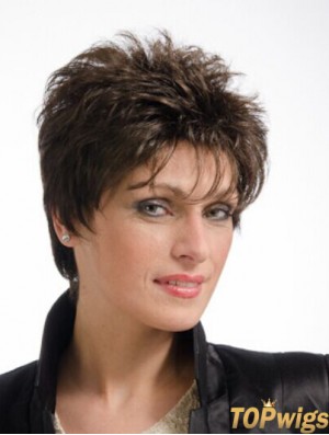 Brown 8 inch Cheap Cropped Straight Boycuts Lace Wigs