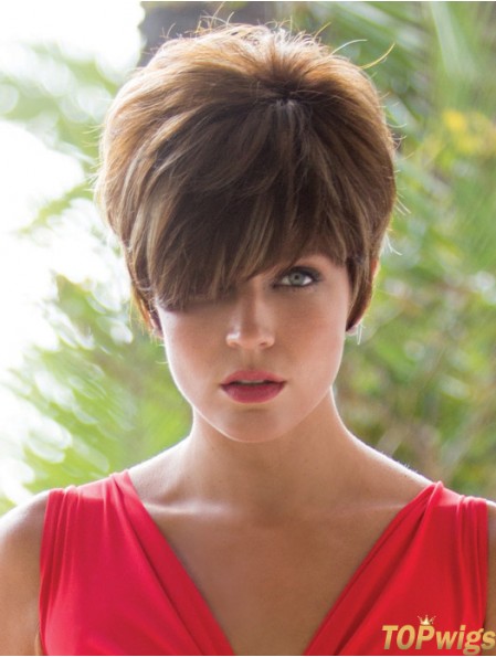 Brown 8 inch Trendy Short Wavy Boycuts Lace Wigs