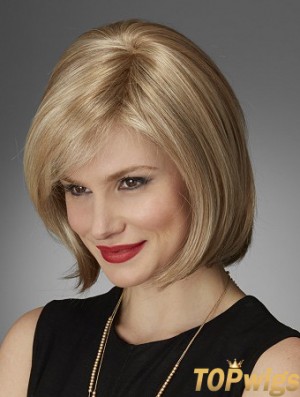 Chin Length Straight Bobs Natural Blonde Lace Front Wigs