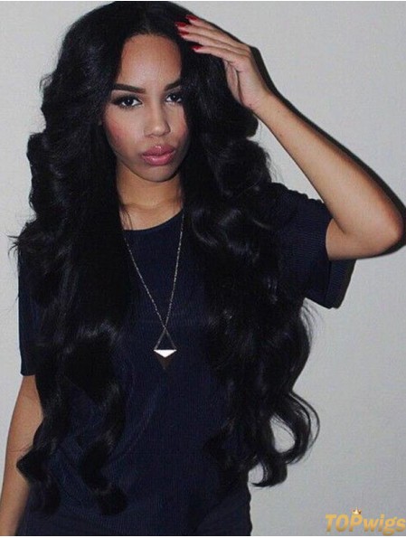 Remy Human Hair 26 inch Without Bangs Black Wavy 360 Lace Wigs