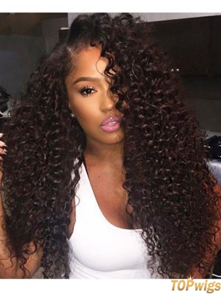 Curly Remy Human Hair 20 inch Without Bangs Black 360 Lace Wigs