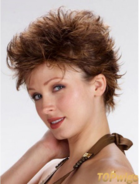 100% Hand Tied Cropped Brown Wavy Boycuts Monofilament Wig Sale